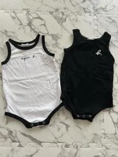 美品アニエスベータンクトップロンパース 6ヶ月 ホワイト/ブラック
