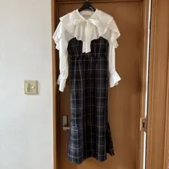 ems チェック柄フリルワンピース