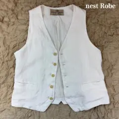ネストローブ リネン　前開きベスト　Vネック アイボリー　日本製のサムネイル