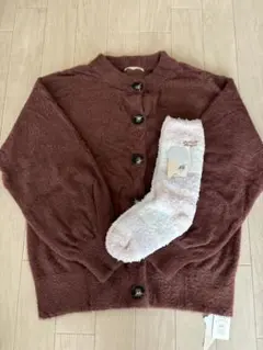 ジェラートピケ〔新品未使用〕ダークブラウンカーディガンとソックスセット