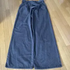 GU ライトデニムベルテットワイドパンツ　グレー丈長め