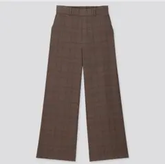 UNIQLO ワイドストレートパンツ ウールライク ブラウン チェック S