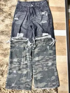 whoo wap デニムパンツ カモフラ切替 ダメージ加工のサムネイル