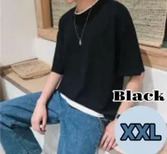 新品☆【XXL】半袖 Tシャツ レイヤード ブラック カジュアル オーバーサイズ