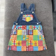 【極美品】ミキハウス ジャンバースカート レトロ サイズ100cm パッチワーク