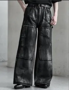 【CLEL】箔プリント ダブルニーデニムパンツ　Sサイズのサムネイル