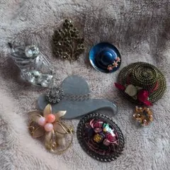 レトロブローチセット　花・帽子モチーフ