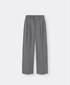 GU タックワイドパンツ/ヘリンボーン/丈長め L 灰