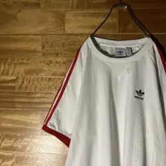 adidas トラックTシャツ　リンガー　白　赤　黒　トレフォイル　刺繍　XL