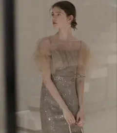 【LEJA】チュールフリルボレロペイントマーメイドドレスワンピース2点セット