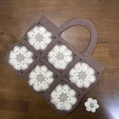 手編み☆モチーフ繋ぎのペタンコバック　　No.35
