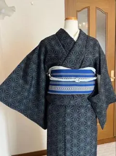 色無地♦︎袷♦︎正絹♦︎一つ紋♦︎伊と幸 四君子文様 ブルーグレイ 