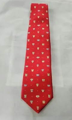 BVLGARI/ ネクタイ レッド 壺柄 総柄 シルク セッテピエゲ