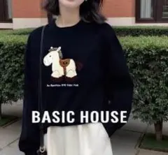 BASIC HOUSE 馬刺繍 黒スウェット