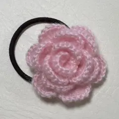 バラ ヘアゴム 髪飾り 花 モヘア 編み物 ハンドメイド かぎ針編み