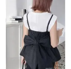 モーメントプラス　ライトオンスデニムバックリボンペプラムキャミ　Mサイズ