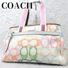 美品 COACH 7028 シグネチャー ワンショルダーバッグ ピンク ホーボー 