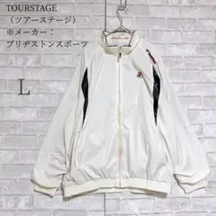 ツアーステージ ブリヂストン ゴルフ ナイロンジャケット L 白×黒 刺繍ロゴのサムネイル