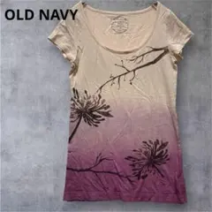 【オールドネイビー】半袖Tシャツ ロングトップス　ベージュ×パープル　XS