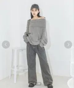 JEANASIS オフショルダー ニット グレー 長袖のサムネイル