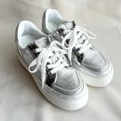 ✨美品✨ MUUM 厚底 スニーカー シルバー レースアップ グリッター ラメ