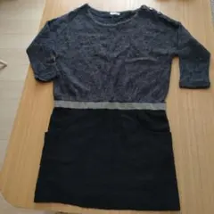 Mサイズ　ニットワンピ　異素材　切り替え　グレー　ブラック　黒　ジーユー　GU