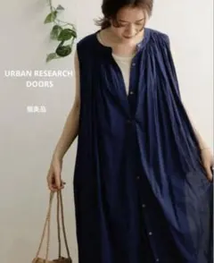 《極美品》URBANRESEARCHDOORSコットンボイルノースリーブワンピ紺
