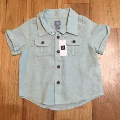 【セール最終値下】新品babyGap80cmリネンショートスリーブシャツ/ブルー