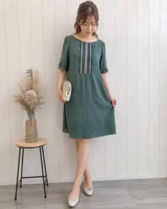 ROUGE DIAMANT 刺繍ワンピース M相当 くすみグリーン 大人可愛いのサムネイル