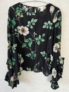 H&M 花柄フリル袖ブラウス　34