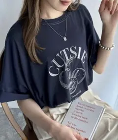 ロゴ刺繍 ドローコード Tシャツ ネイビー