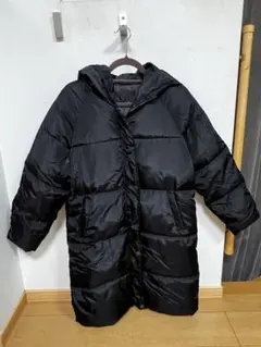 【SHEIN】レディース　ブラックフード付きロングキルティングジャケット