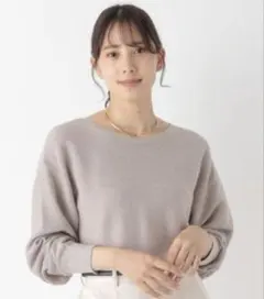 グローバルワーク スッキレイVネックプルオーバー グレージュラメ Mサイズ