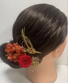 762.成人式　卒業式　水引髪飾り　プリザーブドフラワー