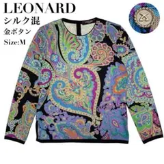 美品✨LEONARD レオナール シルク混 刺繍 半袖 ニット セーター L 黒 美品✨LEONARD レオナール シルク混 刺繍 半袖 ニット セーター L 黒