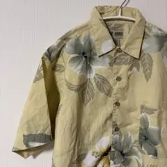 美品　アロハシャツ　Lサイズ　コットン　ポリエステル　イエロー　ボタニカル　花のサムネイル