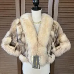【未使用】リアルファーコート ショート丈 ベージュ系マーブル ヴィンテージFOX