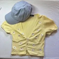 おまけ付き❗️Bershka デイジー刺繍トップス イエロー カーディガン ボレロのサムネイル