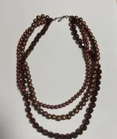 ブラウン系 ビーズ 多層ネックレス 約30cm
