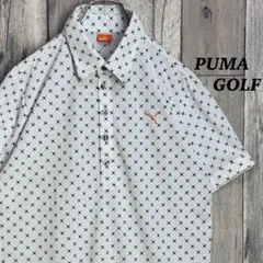 プーマ　ゴルフ　ポロシャツ　半袖　総柄　ホワイト ワンポイントロゴ　L
