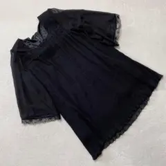 ミニワンピース 半袖 フレア プリーツ ブラック レース 大きめ LLサイズ