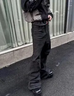 フレアデニム y2k ブラック レザー風 原宿系 お兄系 - メルカリ