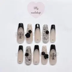 ネイルチップ クロムネイル バラ フレンチ 埋めつくし