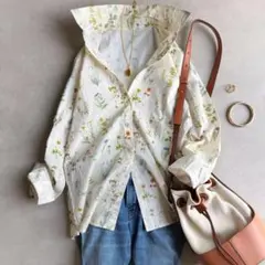 美品▲NEWYORKER ニューヨーカー/草花柄　長袖シャツ▲ボタニカルのサムネイル