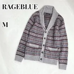RAGEBLUE ショールカラーニットカーディガン　ノルディック柄　ウール混