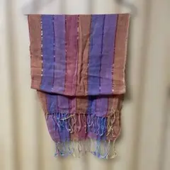 ストライプ柄ストール 赤紫 青 茶色