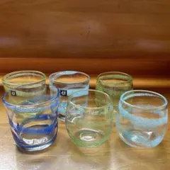 琉球ガラス　グラス　ストライプ模様　6個セット