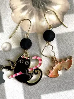 20ハロウィンキャンディ黒猫コウモリピアスイヤリング