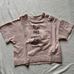ウサギの刺繍 Tシャツ ピンク