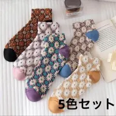 ラスト１点【5色セット】おしゃれ靴下　ショート丈ソックス　フリー　花柄　レトロ